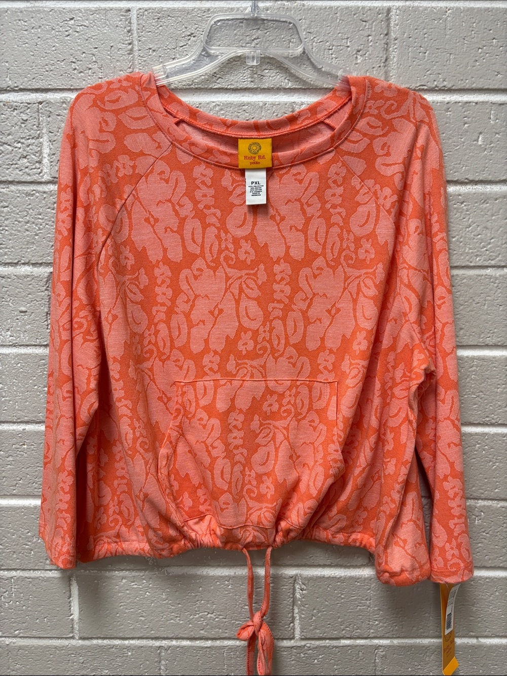Ruby Rd. Coral Floral Pullover Sweatshirt with Drawstring Hem
